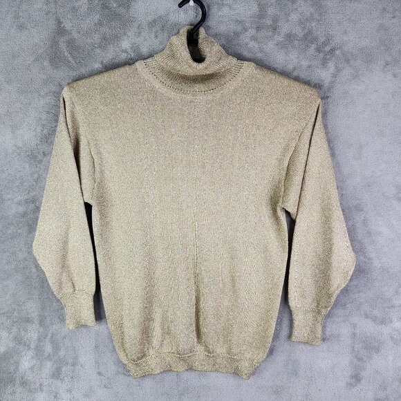 Womens Metallic Gold Suzelle Sweater Long Sleeves & Ribbed Cuffs Turtle Neck S - Picture 2 of 10
